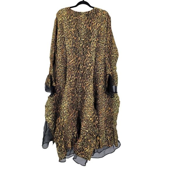 Jerry T Crinkle Stretch Handkerchief Midi Dress 2X Gold Black Leopard Witchy - Picture 10 of 13